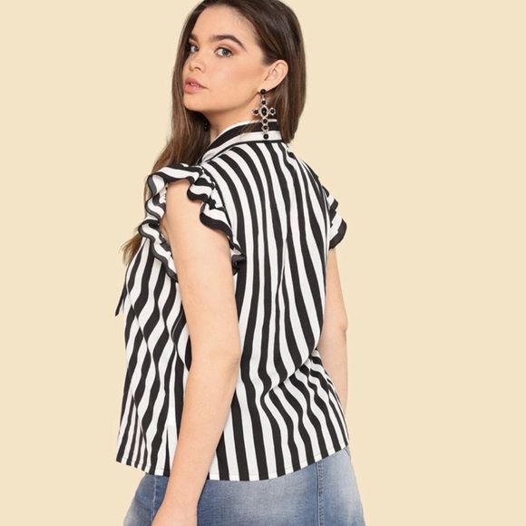 SHEIN Tops Black And White Striped Blouse Poshmark